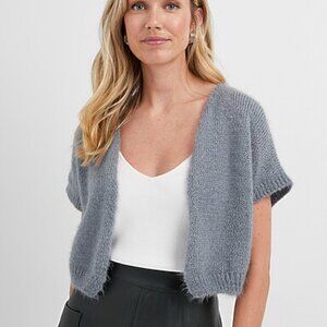 Fuzzy knit short-sleeve cropped bolero - Size OS